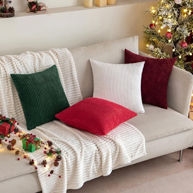 MIULEE Winter Pack of 2 Corduroy Soft Soild Decorative Square Christmas Throw Pillow Covers Cushion Cases Pillow Cases for Couch Sofa Bedroom Car 22 x 22 Inch Burgundy - Image 3